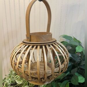 Bamboo Wood Lantern Votive Garden Patio Lighting Hanging or Tabletop Planter